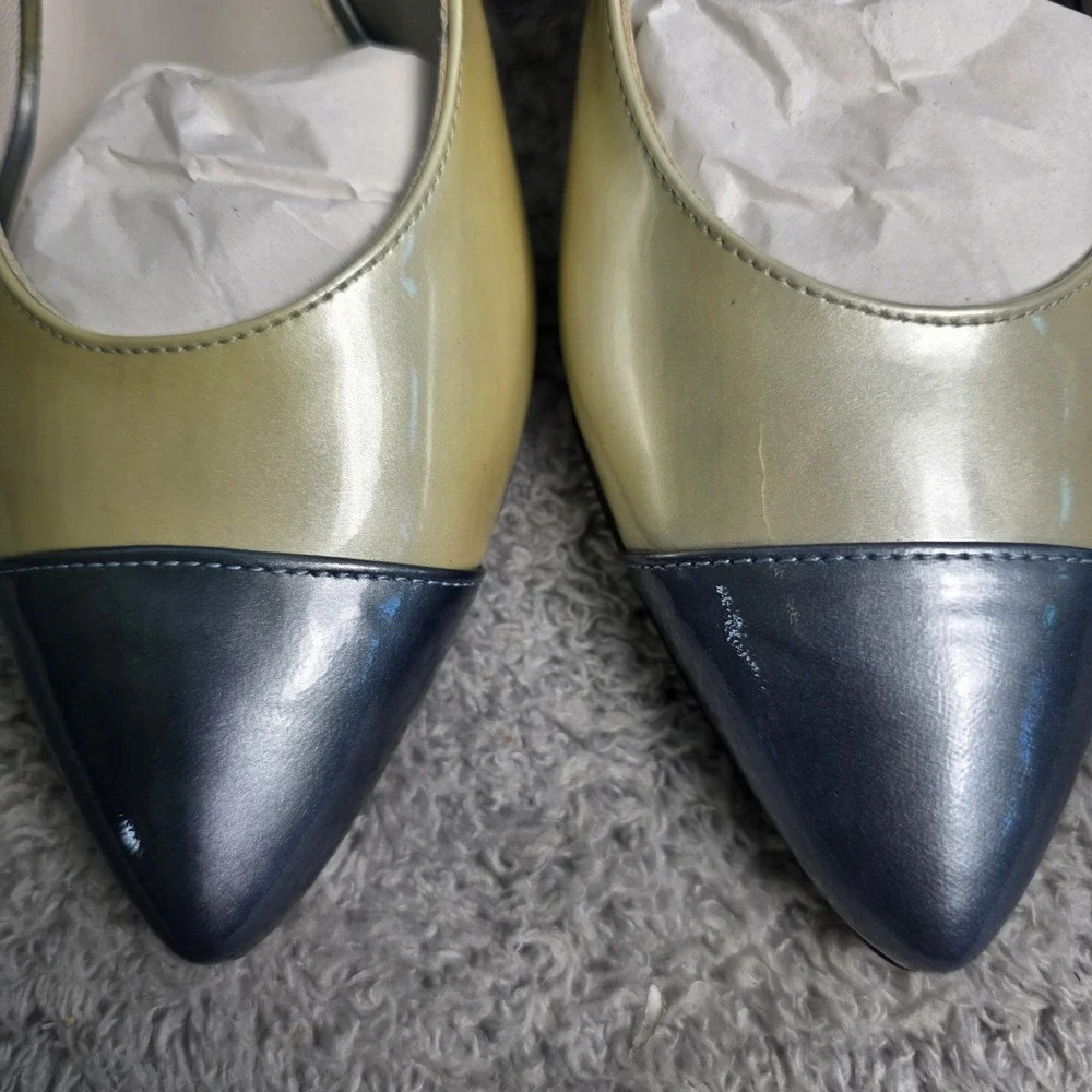 Amalfi by Rangoni Slingback Cap Toe Pearl Blue Italian Leather Heels 7.5M‎ NEW